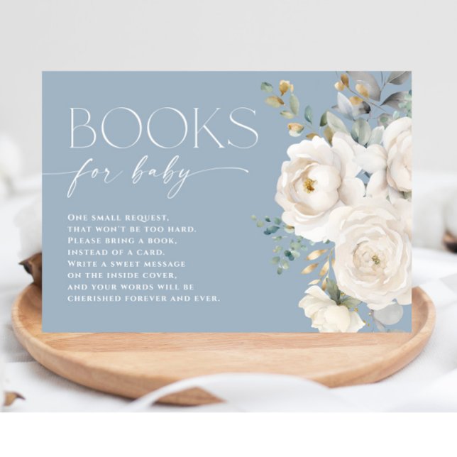 Books for Baby dusty blue elegant white floral Enclosure Card (Creator Uploaded)