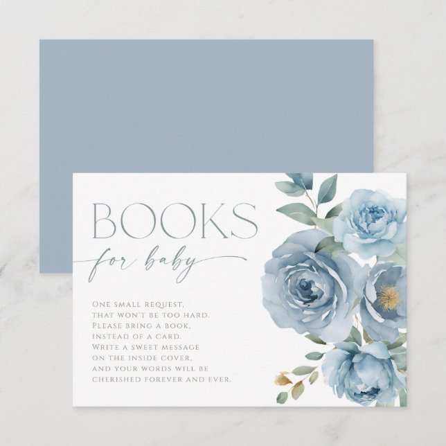 Books for Baby dusty blue floral roses Enclosure Card (Front/Back)