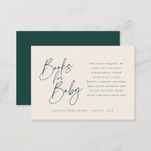 Books for Baby  Elegant Script Emerald Green Enclosure Card
