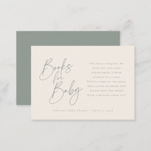 Books for Baby  Elegant Script Sage Green Enclosure Card