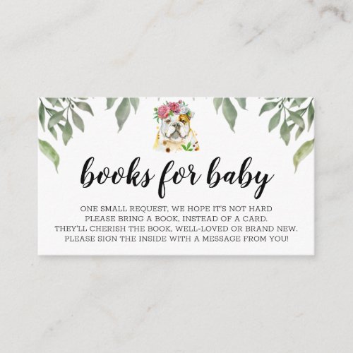 Books for Baby English Bulldog Boho Greenery Enclosure Card