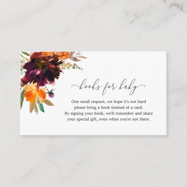 Books for Baby Fall Floral Rustic Baby Shower Enclosure Card (Front)