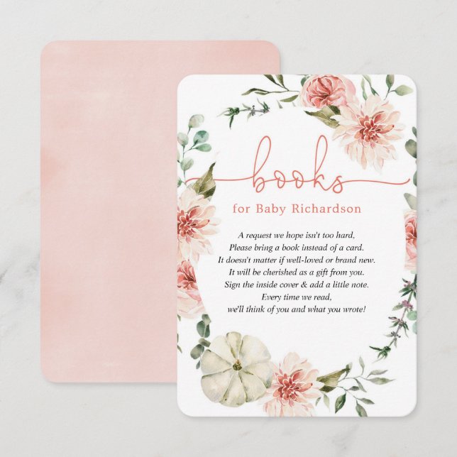 Books for Baby fall pumpkin greenery baby shower E Enclosure Card (Front/Back)