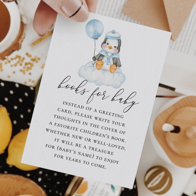 Books for Baby for Boy Baby Shower | Cute Penguin Enclosure Card (Creator Uploaded)