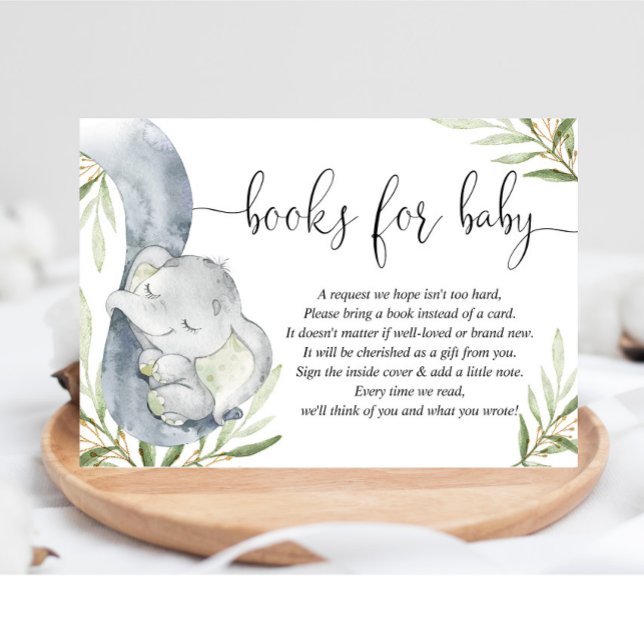 Books for baby gender neutral elephant baby shower enclosure card (Creator Uploaded)