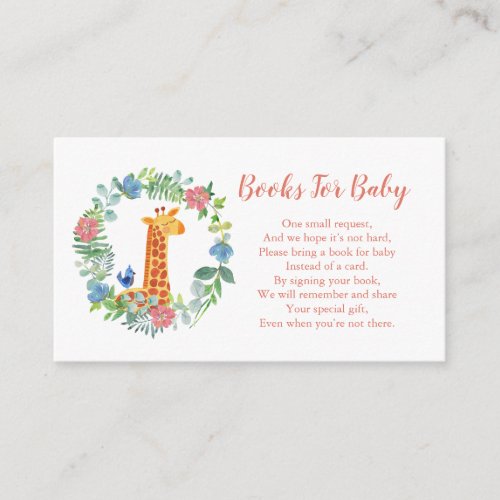 Books For Baby Giraffe Floral Baby Shower Enclosure Card