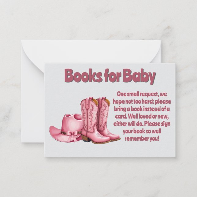 Books for Baby Girl and Diaper Raffle Cowboy Style Note Card (Front)