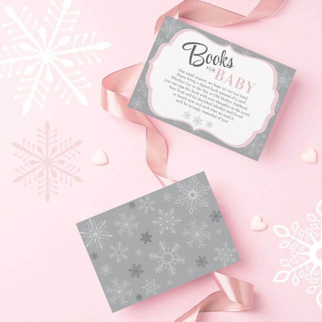 Books for Baby Girl Pink & Gray Snowflake Winter Enclosure Card (Baby It's Cold Outside, Snow Excited, Snowflake Winter Pink Gray Baby Girl Shower Books card)