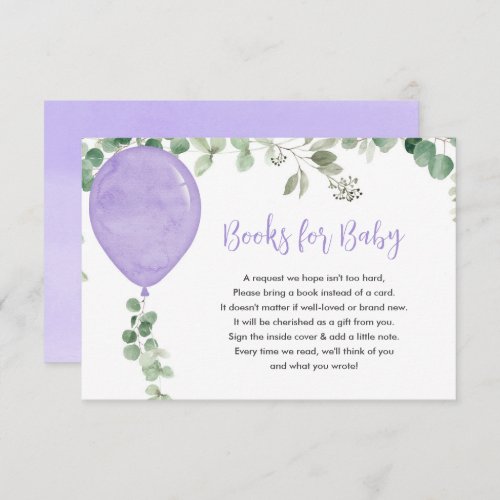 Books for baby girl purple balloon eucalyptus enclosure card