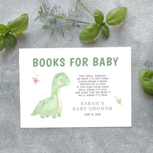 Books for Baby Green Watercolor Dinosaur Shower Enclosure Card (Get ready for a Jurassic celebration with our adorable dinosaur books for baby enclosure card! 🦕)