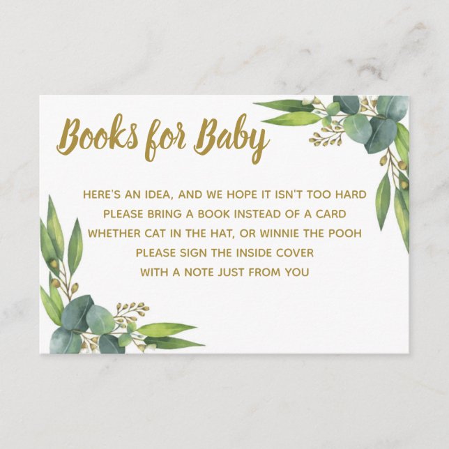 Books for Baby Greenery Gold Baby Shower Insert (Front)