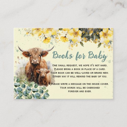 Books for Baby Highland Cow Baby Shower Enclosure Card