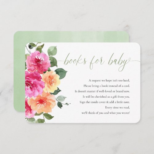 Books for baby hot pink orange bright floral peony enclosure card