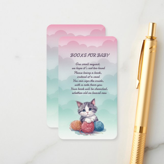 Books for Baby Kitten Baby Shower Enclosure Card (Front/Back In Situ)