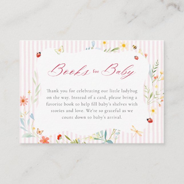 Books for Baby Ladybug Floral Garden Baby Shower Enclosure Card (Front)