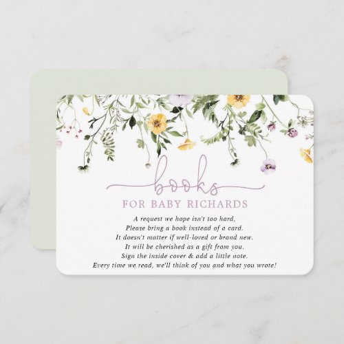 Books for Baby lavender yellow spring wild flowers Enclosure Card