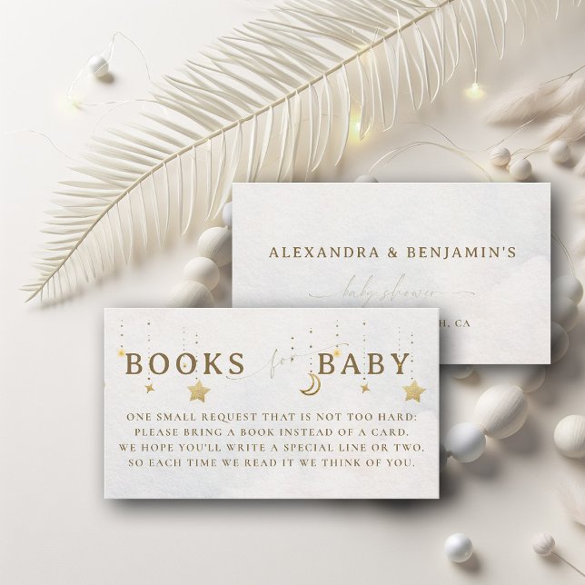 Books For Baby Moon White Twinkle Stars Shower  Enclosure Card (over the moon baby shower books request insert card twinkle little star pastel white sky clouds cele)