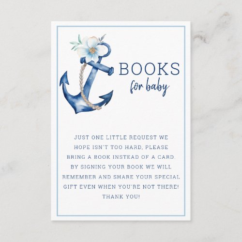 Books For Baby Nautical Anchor Boy Baby Shower Enclosure Card