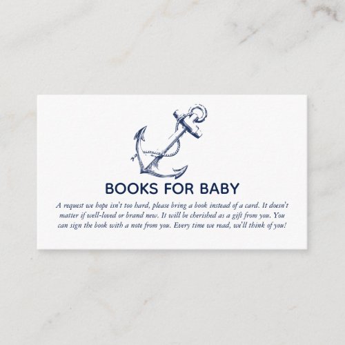 Books for Baby Nautical Navy Blue Anchor Enclosure Card - Celebrate a soon to be a new mom with this nautical navy blue anchor books for baby.