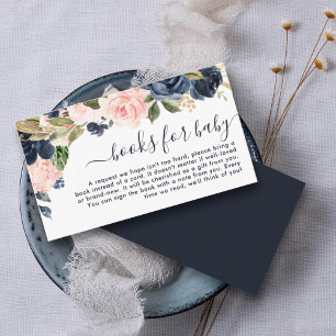 Books for Baby Navy Pink Blush Floral Baby Shower Enclosure Card