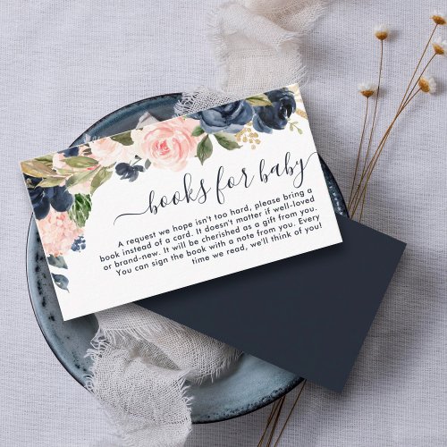 Books for Baby Navy Pink Blush Floral Baby Shower Enclosure Card