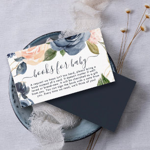 Books for Baby Navy Pink Floral Baby Shower Enclosure Card