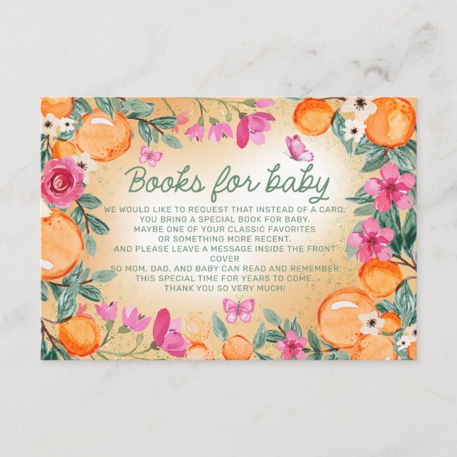 Books for Baby Oranges Pink Flowers Little Cutie Enclosure Card (Front)