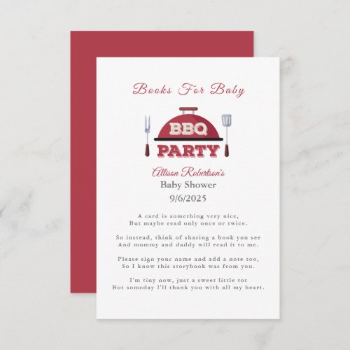 Books For Baby Outdoor BBQ Baby Shower Enclosure Card