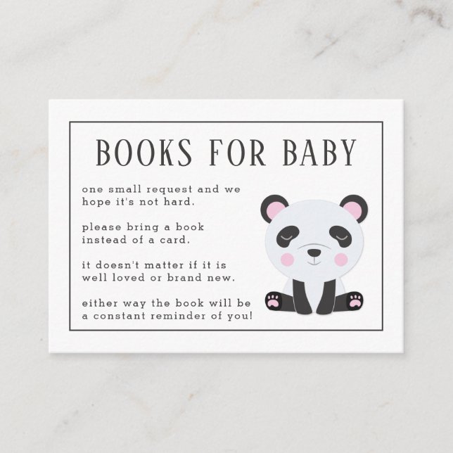 Books for Baby Panda Baby Shower Enclosure Card (Front)