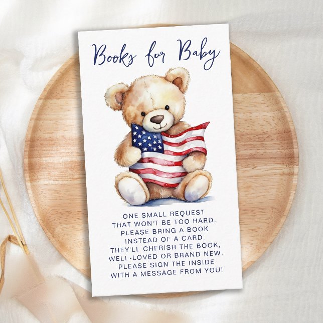 Books For Baby Patriotic Teddy Bear Baby Shower Enclosure Card (Creator Uploaded)