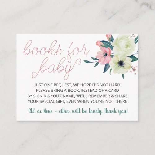 Books for Baby Pink and Green Floral Book Request Enclosure Card