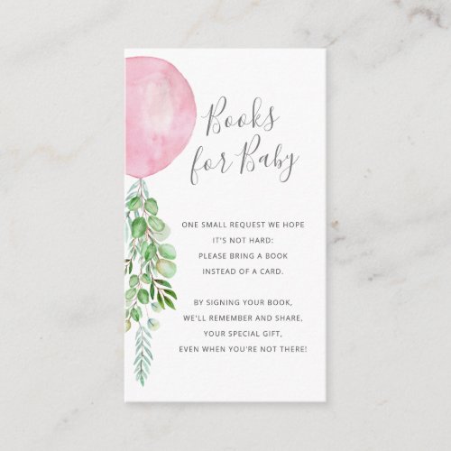 Books for Baby Pink Balloon Eucalyptus Enclosure Card