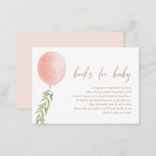 Books for Baby Pink Balloon Eucalyptus Foliage Enclosure Card