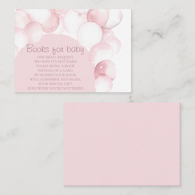 Books for baby pink balloons arch baby shower enclosure card (Front/Back)