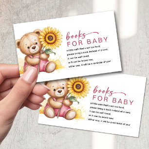 Books for Baby Pink Bear Sunflower Baby Shower Enclosure Card