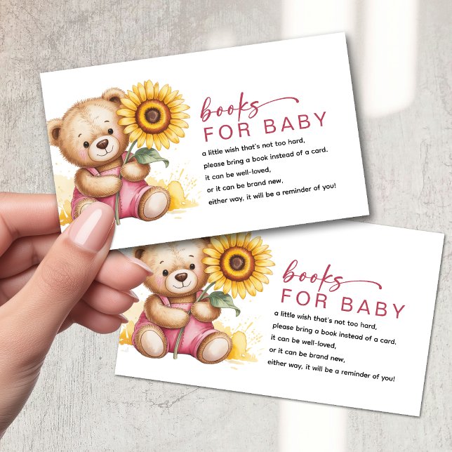Books for Baby Pink Bear Sunflower Baby Shower Enclosure Card (Creator Uploaded)