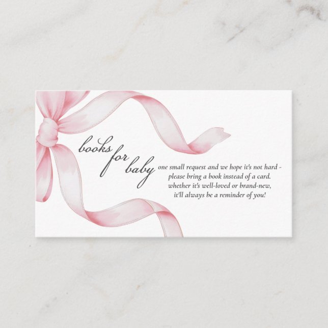 Books for Baby Pink Bow Baby Shower  Enclosure Card (Front)