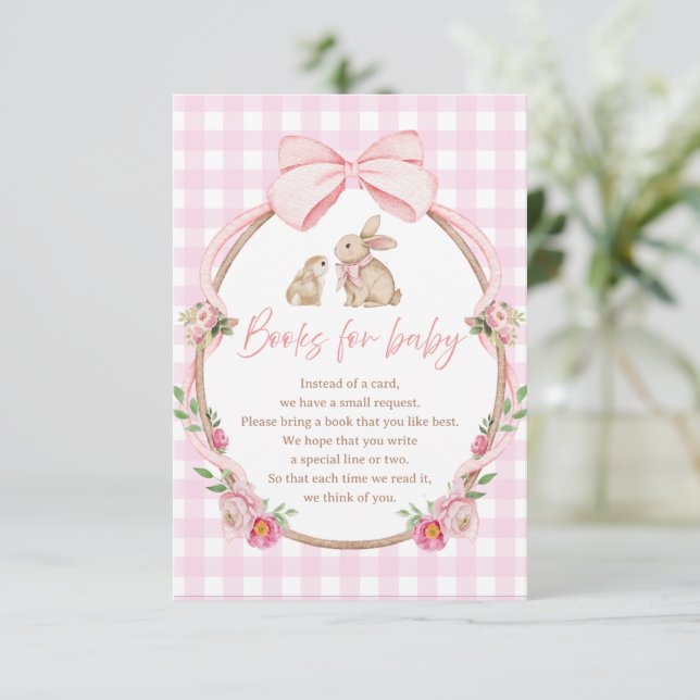 Books For Baby Pink  Bow Gingham Enclosure cards (Standing Front)