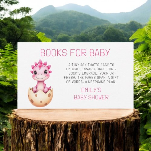 Books for Baby Pink Dinosaur Watercolor Shower Enclosure Card by Pretty Girly Designs