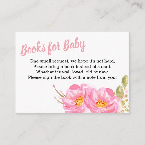 Books for Baby Pink Floral Baby Shower Enclosure Card