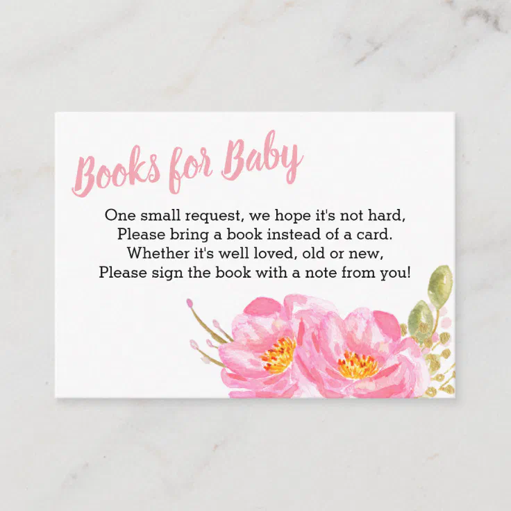 Books for Baby Pink Floral Baby Shower Enclosure Card | Zazzle