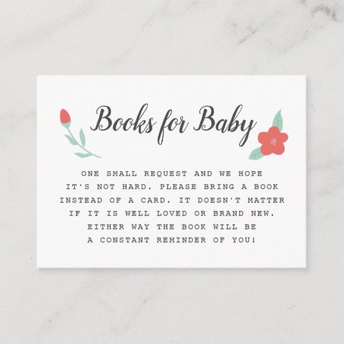 Books for Baby  Pink Flower Baby Shower Enclosure Card