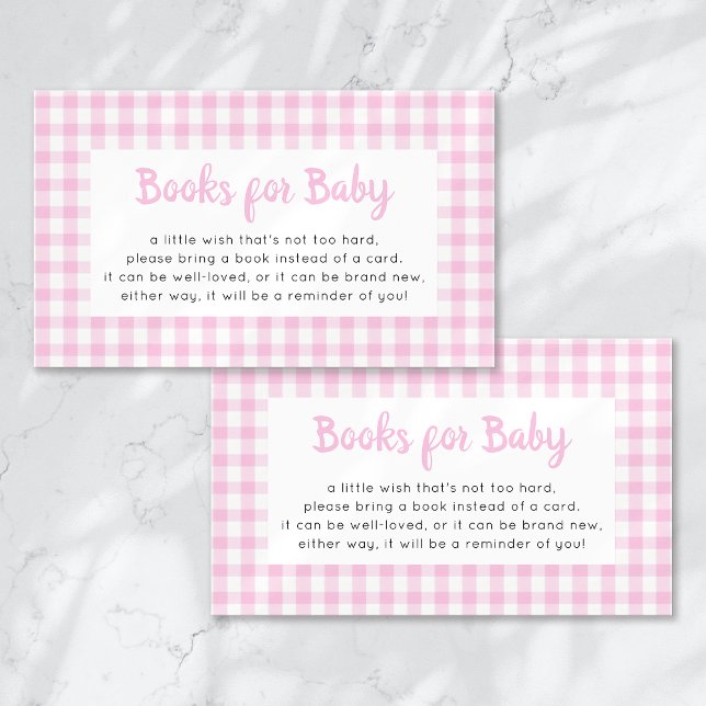 Books for Baby Pink Gingham Baby Shower Enclosure Card (Creator Uploaded)