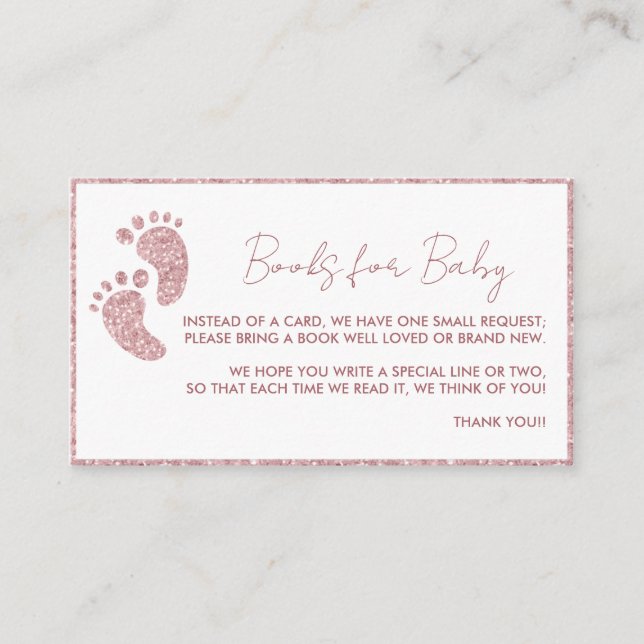 Books for Baby Pink Glitter Feet Baby Shower Enclosure Card (Front)