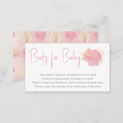 Books for baby Pink Ocean Boho Girl Baby Shower  Enclosure Card