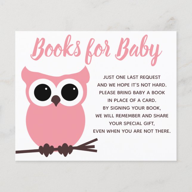 Books for Baby Pink Owl Baby Shower Insert (Front)