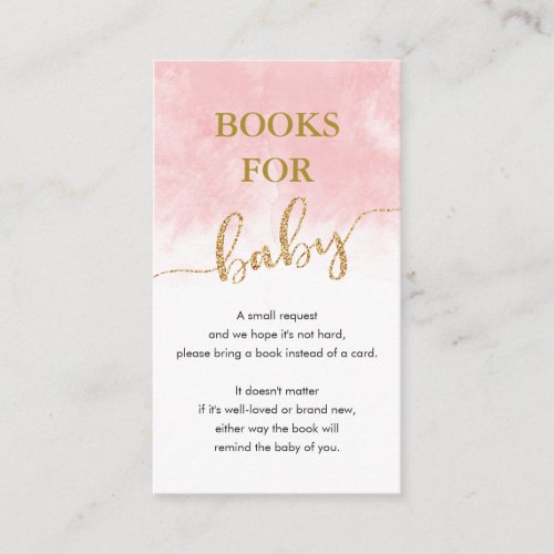 Books For Baby  Pink Watercolor Gold Glitter Enclosure Card