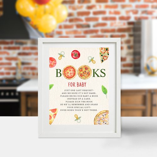 Books For Baby Pizza  Pacifiers Baby Shower Poster