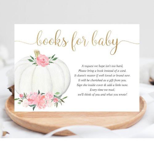 Books for baby Pumpkin pink gold girl baby shower Enclosure Card