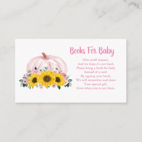 Books For Baby Pumpkin Sunflower Pink Baby Shower Enclosure Card